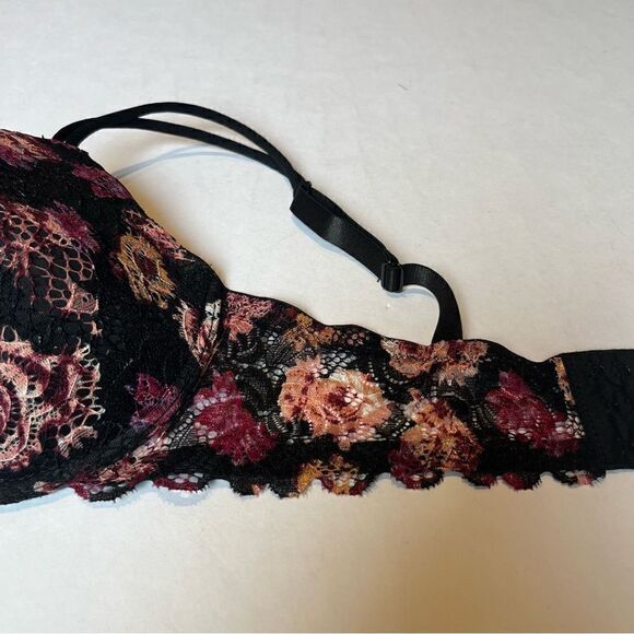 Beautiful Bebe Bra Push Up 34DD Black with pink multi color design and lace - Picture 5 of 7